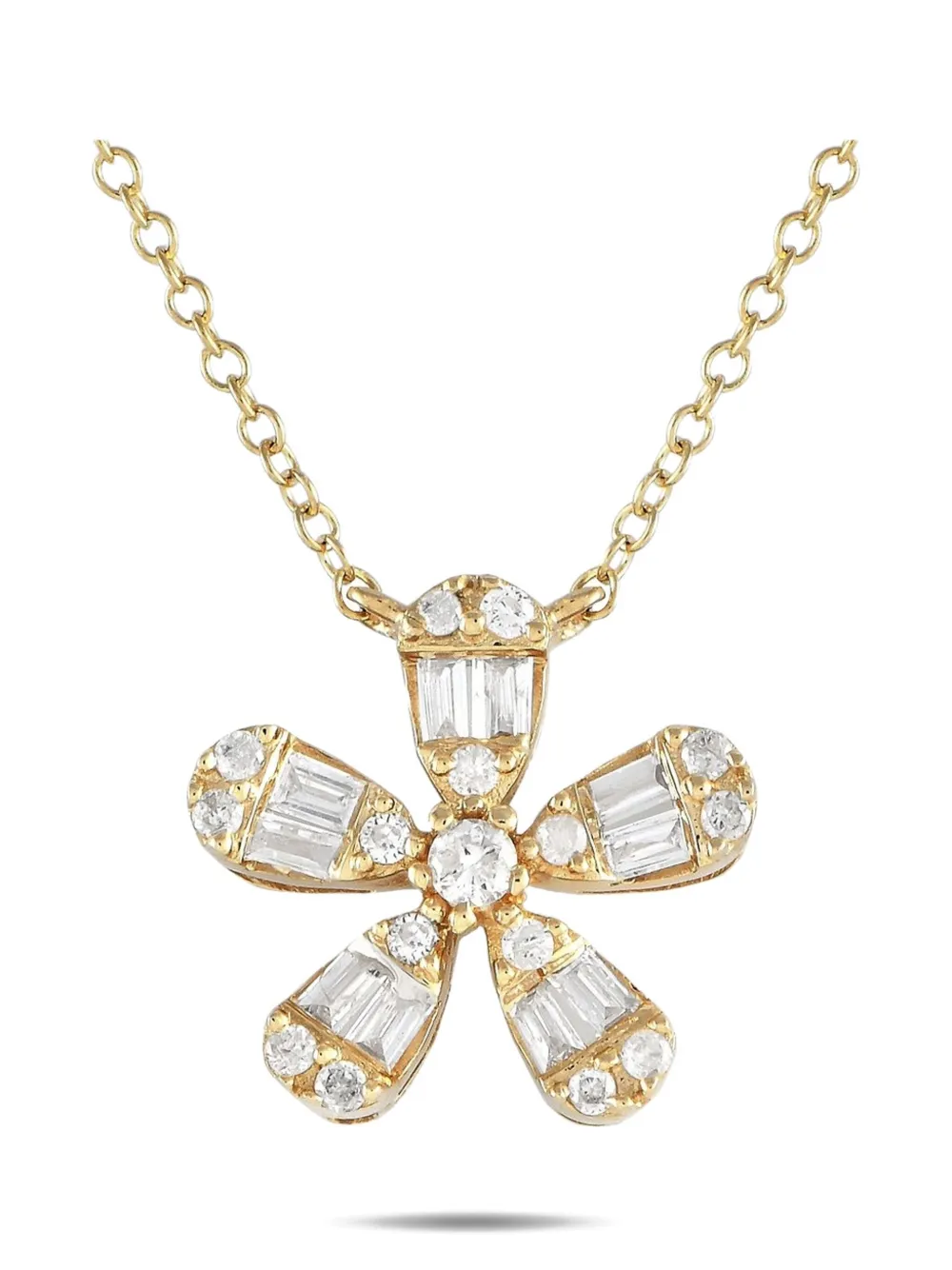 Pre-owned Lb Exclusive 14k Yellow Gold Flower Diamond Necklace