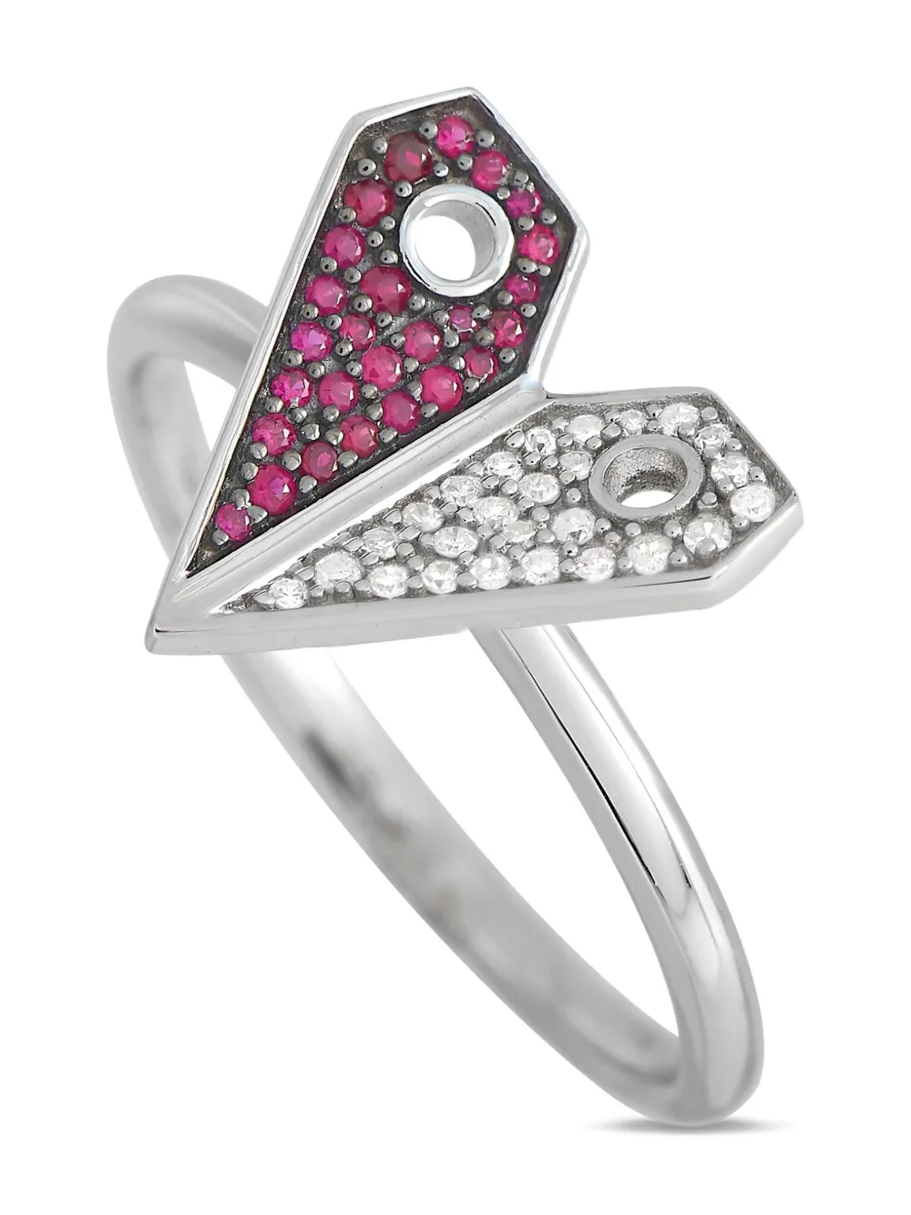 LB Exclusive 14K white gold Heart diamond and ruby ring - シルバートーン LB Exclusive 14K white gold Heart diamond and ruby ring - シルバートーン