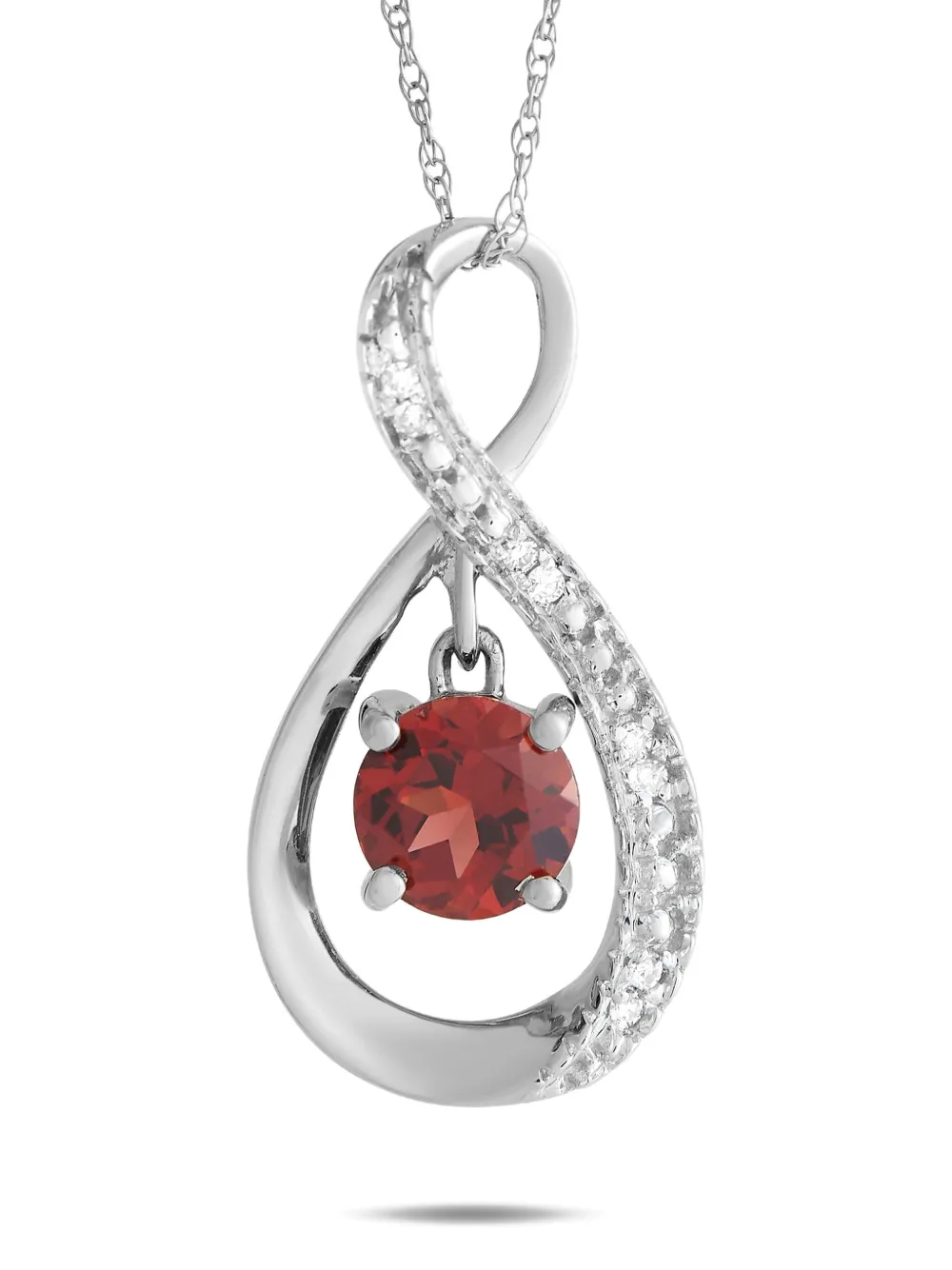 14K white gold Infinity diamond and garnet necklace