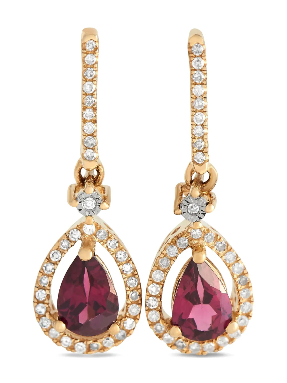 LB Exclusive 14K yellow gold diamond and garnet earrings | Image 2