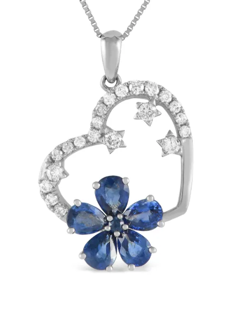 LB Exclusive 14kt white gold diamond and sapphire pendant necklace
