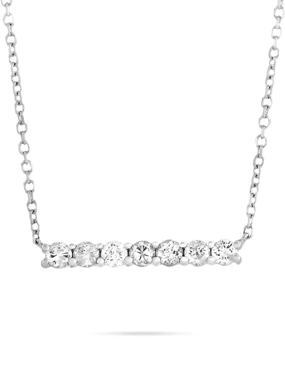 Pre-owned Lb Exclusive 14k White Gold Diamond Bar Necklace In Silver