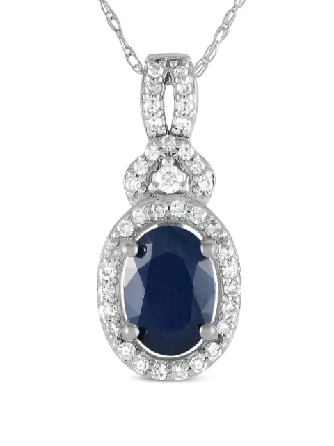 LB Exclusive pre-owned 14K white gold diamond and sapphire pendant necklace