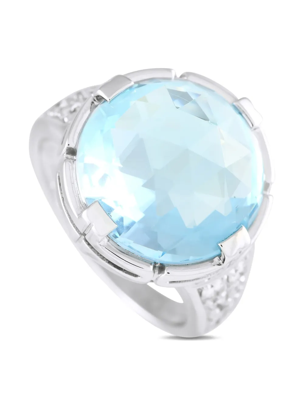 Bvlgari Pre-Owned 18K white gold Parentesi diamond and blue topaz ring Bvlgari Pre-Owned 18K white gold Parentesi diamond and blue topaz ring