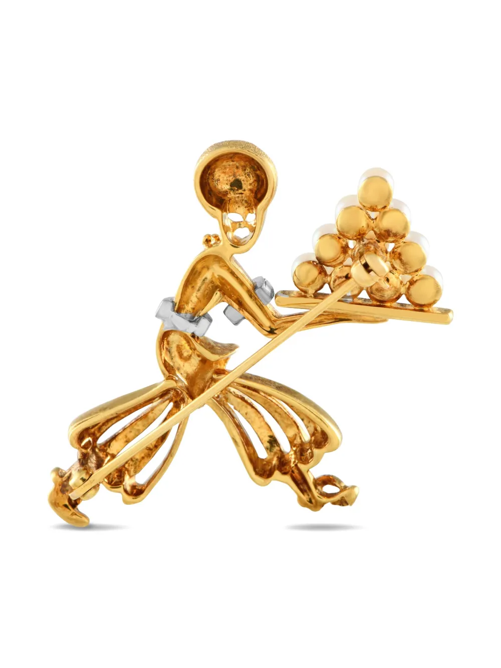 Pre-owned Lb Exclusive 18k Yellow Gold Genie Pearl And Diamond Brooch