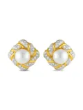 LB Exclusive 18K yellow gold diamond and pearl clip-on earrings