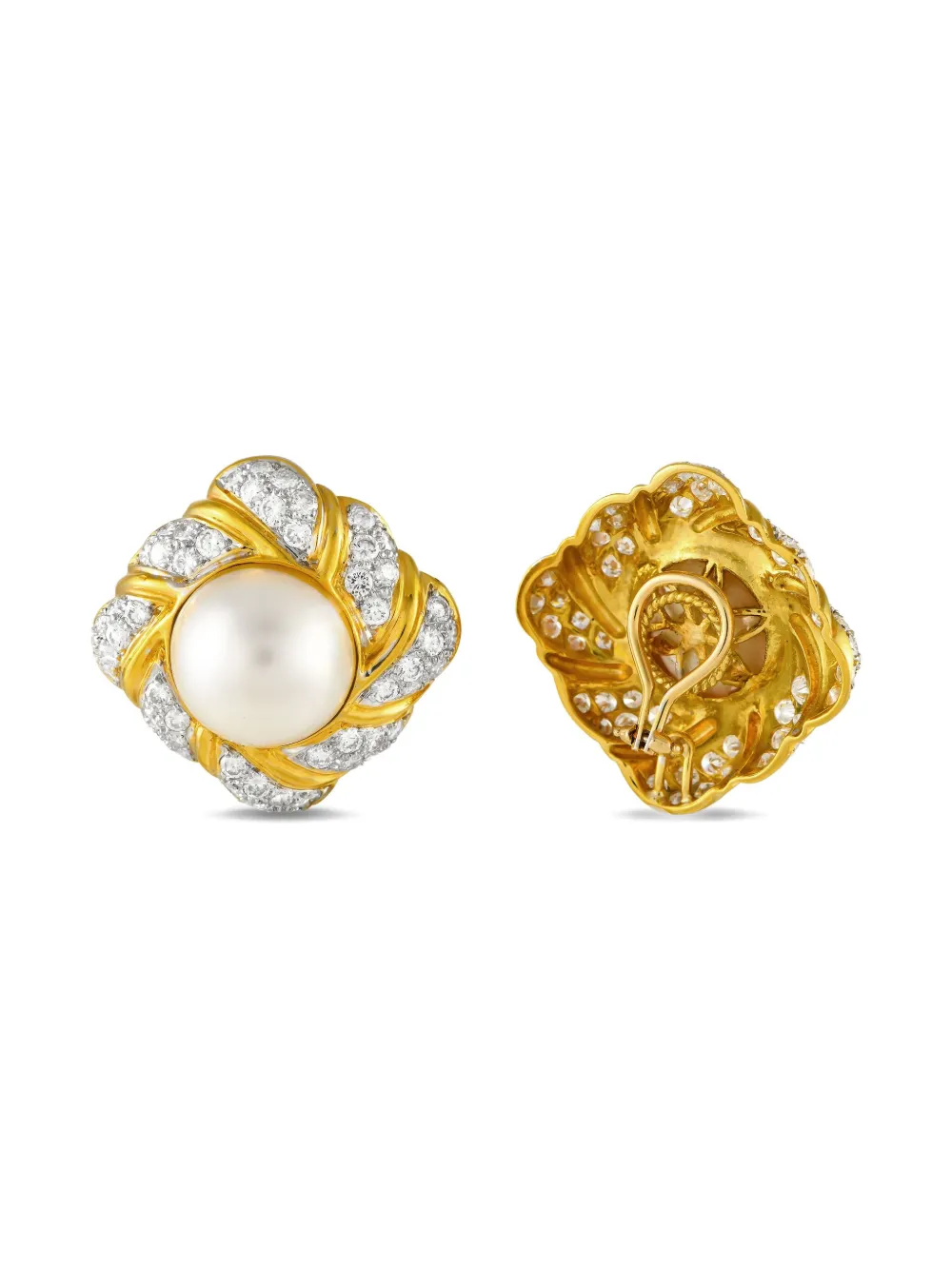 LB Exclusive 18K yellow gold diamond and pearl clip-on earrings | Image 2