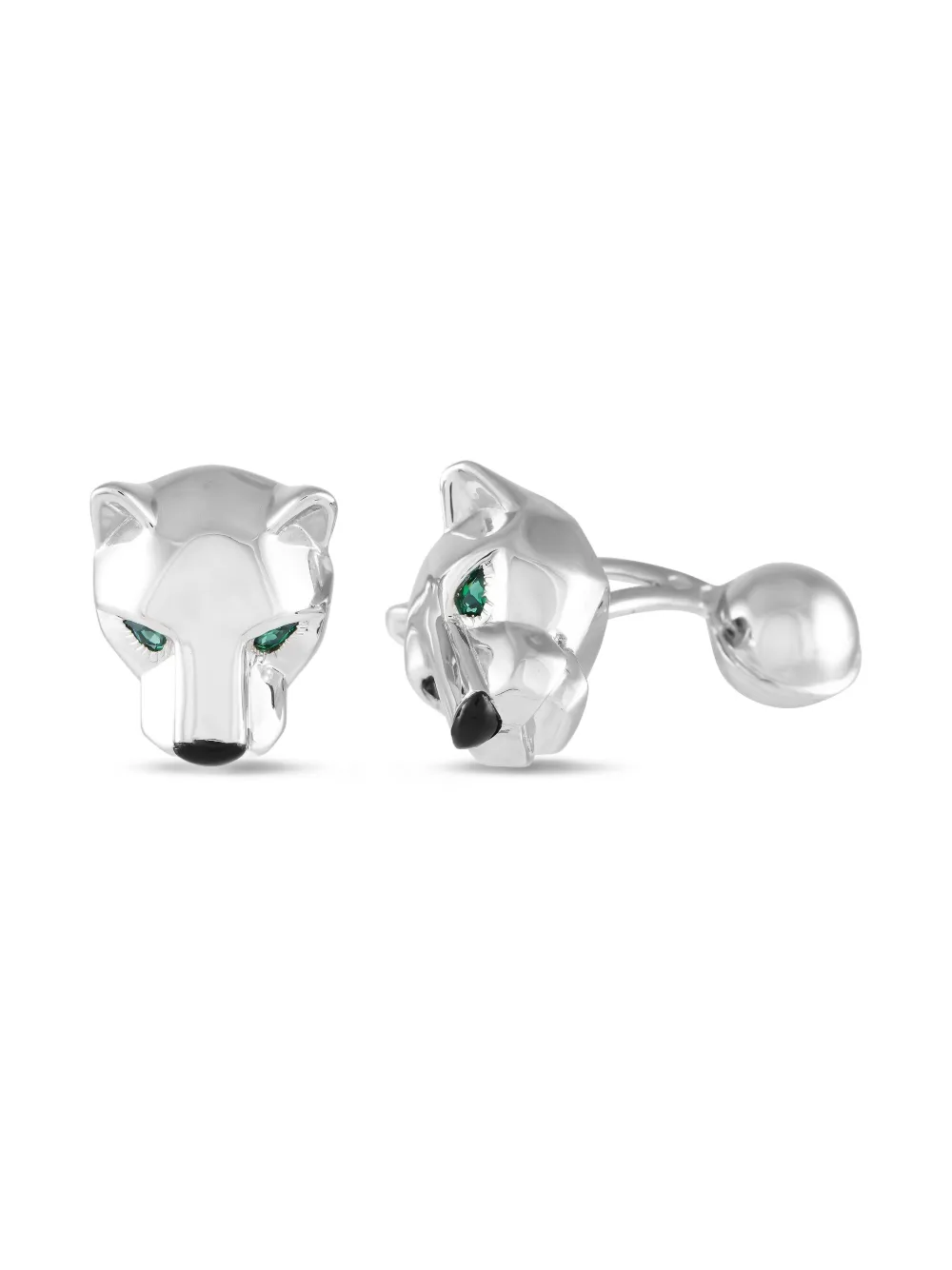 18K white gold Panther Emerald and Onyx cufflinks