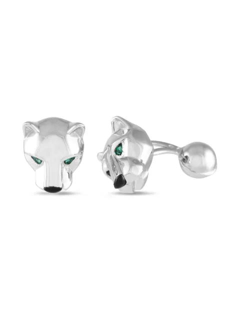Cartier 18K white gold Panther Emerald and Onyx cufflinks