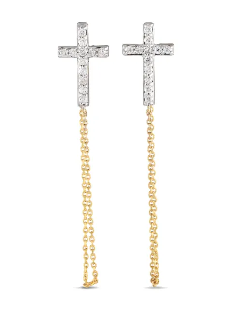 LB Exclusive 10K yellow gold Cross diamond earrings