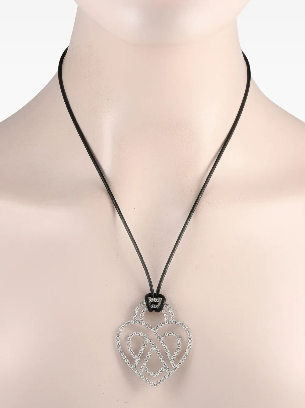Pre-owned Poiray 18k White Gold Heart Diamond Necklace In Silver