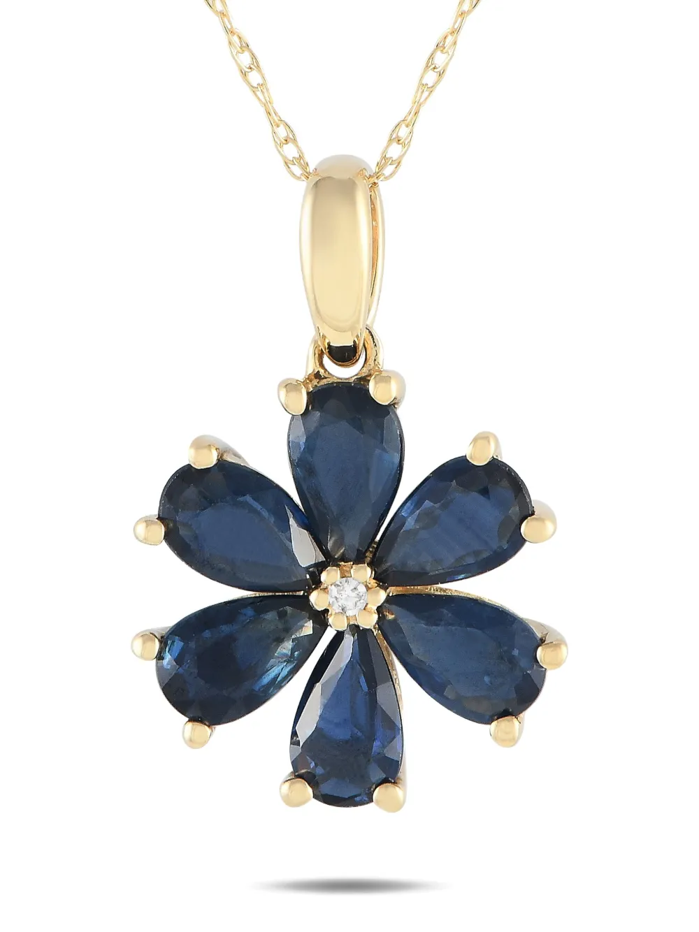 Pre-owned Lb Exclusive 14k Yellow Gold Flower Diamond And Sapphire Necklace