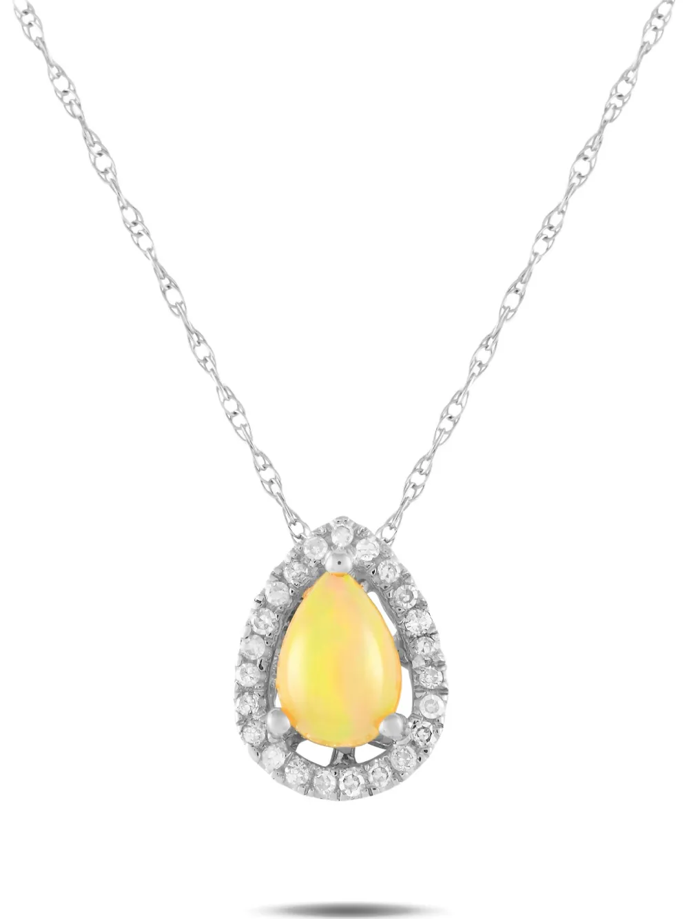 14K white gold diamond and opal necklace