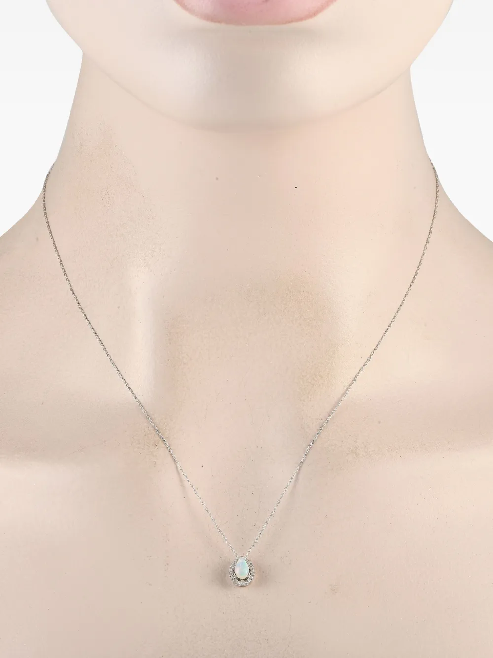 Pre-owned Lb Exclusive 14k White Gold Diamond And Opal Necklace In Silver