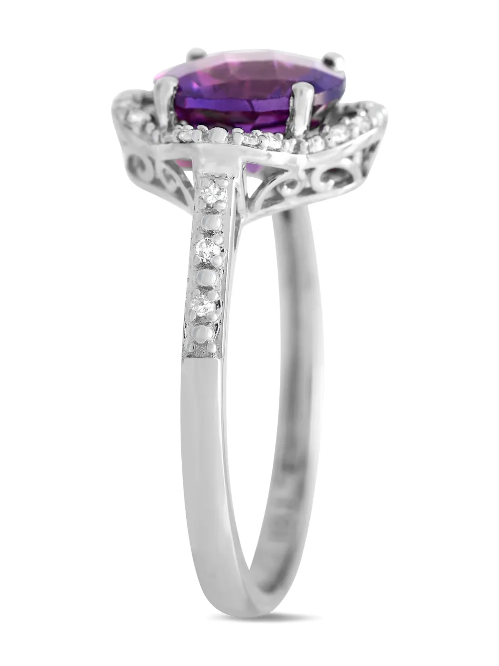 14K white gold Quatrefoil amethyst and diamond ring