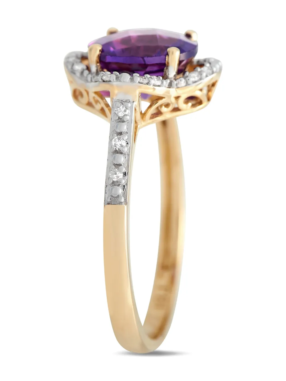 14K yellow gold diamond and amethyst ring