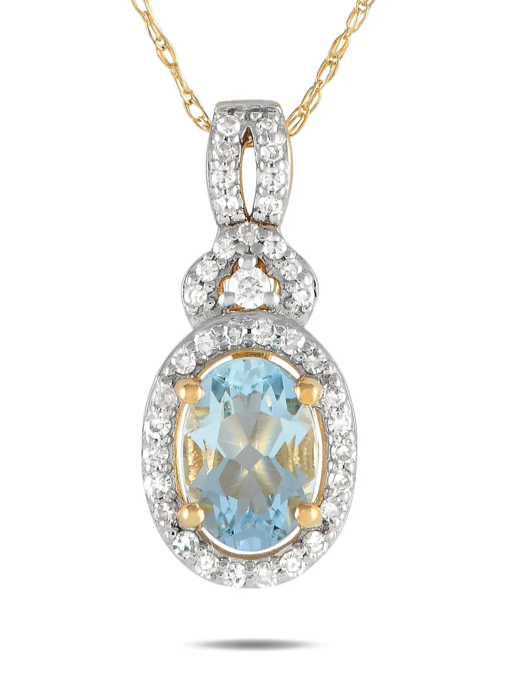 14K yellow gold diamond and aquamarine necklace