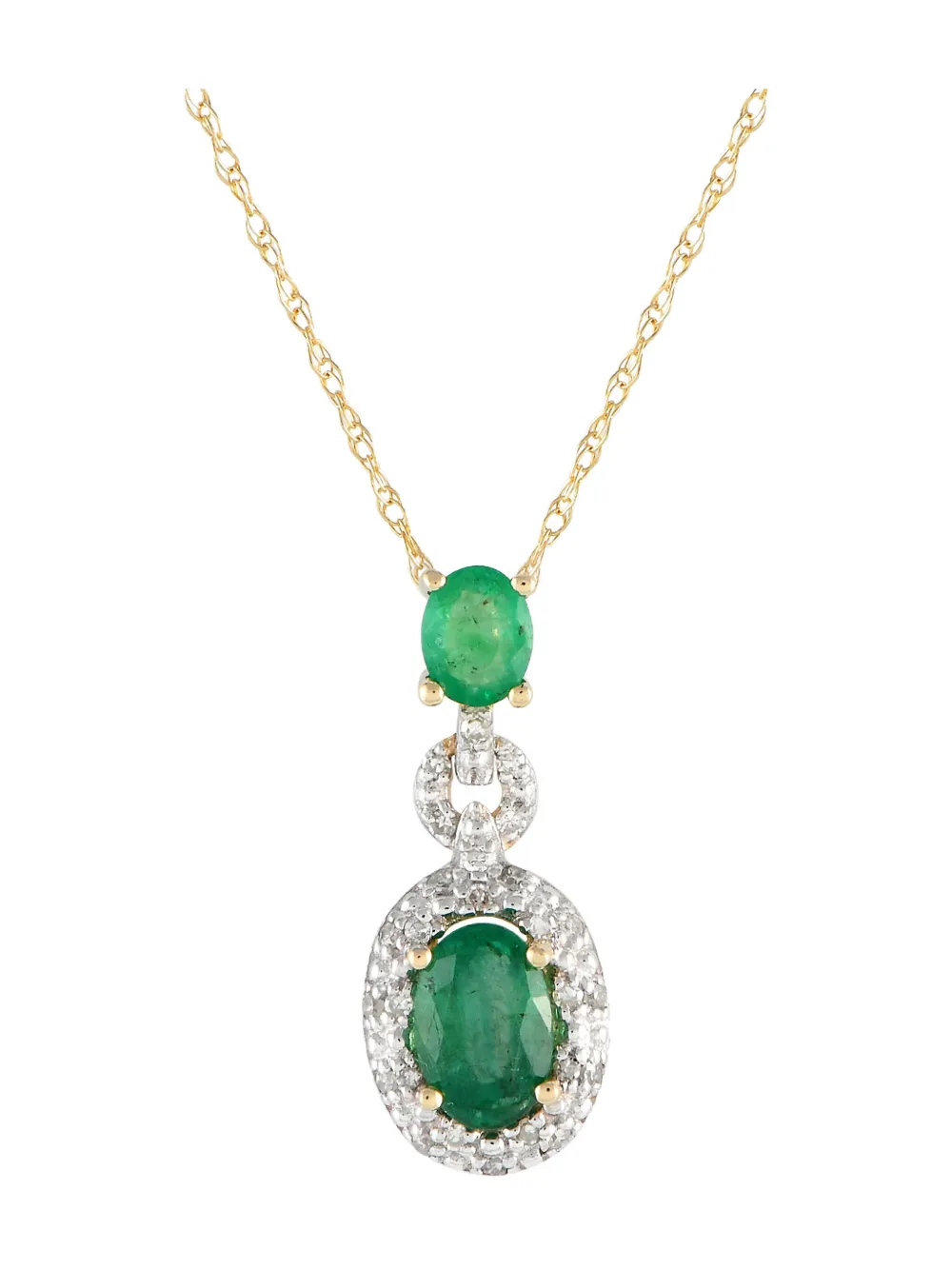 Pre-owned Lb Exclusive 14k Yellow Gold Diamond And Emerald Necklace