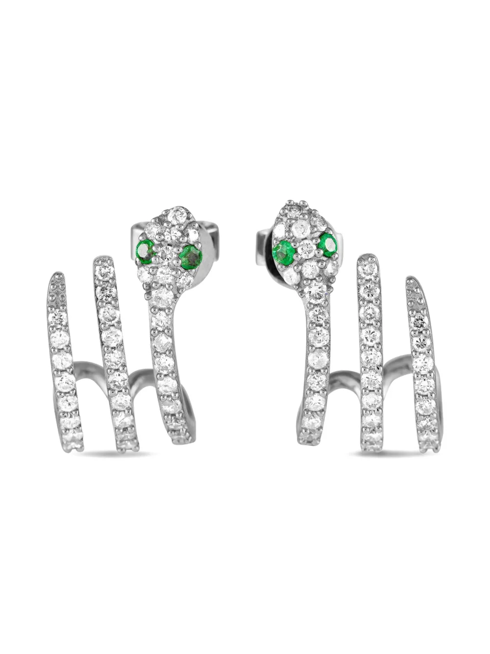 14K white gold Serpent diamond and emerald earrings