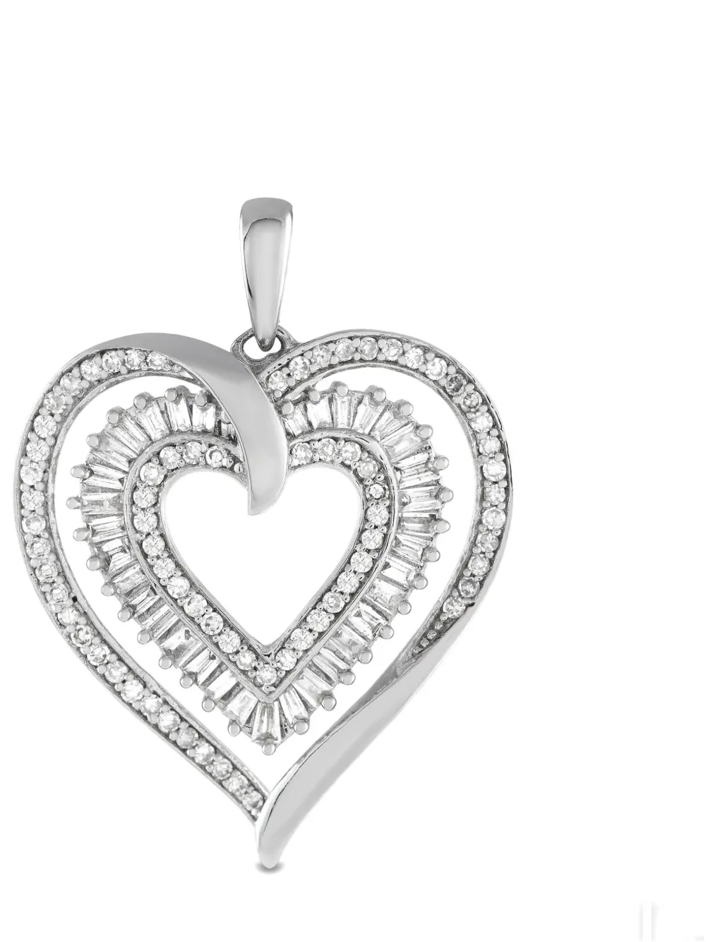 Pre-owned Lb Exclusive 14k White Gold Heart Diamond Pendant In Silver