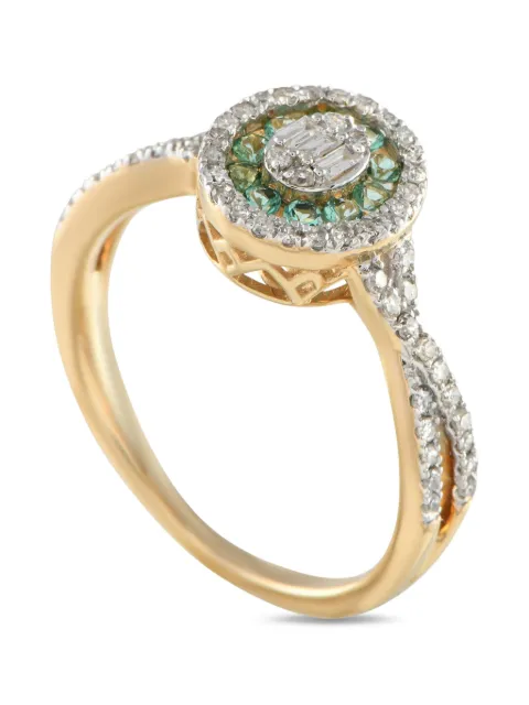 LB Exclusive 14kt geelgouden ring met diamant en smaragd