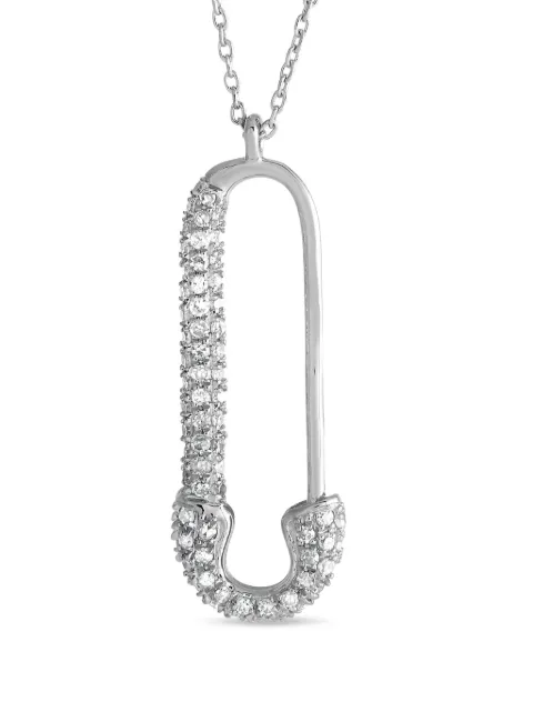 LB Exclusive 14K white gold Safety Pin diamond necklace