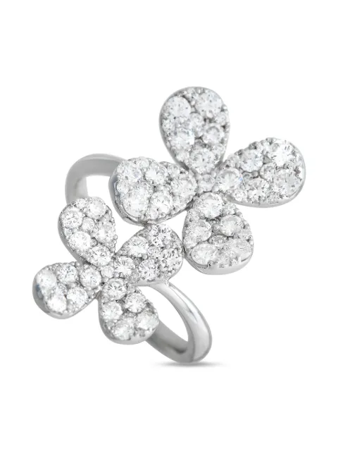 LB Exclusive anillo en oro blanco de 18kt con motivo floral y diamante de archivo 