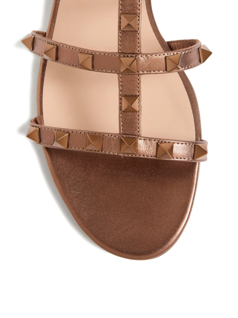 Valentino Garavani Rockstud Flat Metallic Nappa Slide Sandal Brown