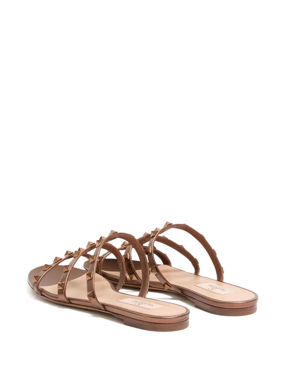 Valentino Garavani Rockstud Flat Metallic Nappa Slide Sandal Brown