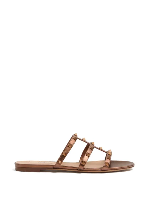 Valentino Garavani — Rockstud flat metallic-nappa slide sandals