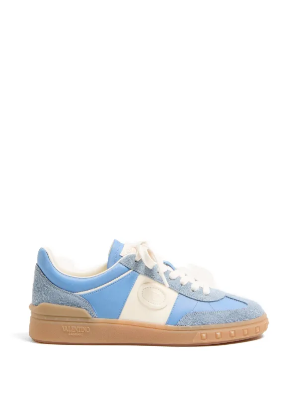Valentino Garavani Upvillage Sneaker in Crust Leather with Nappa Calfskin Leather Band in Blue