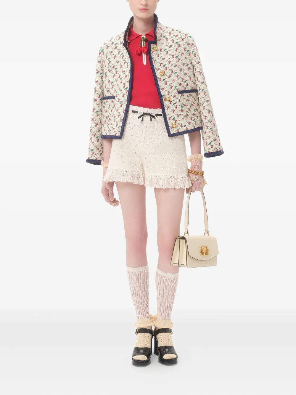 Valentino Garavani PADDED CABAN WITH CHERRYFIC PRINT JACQUARD - Beige