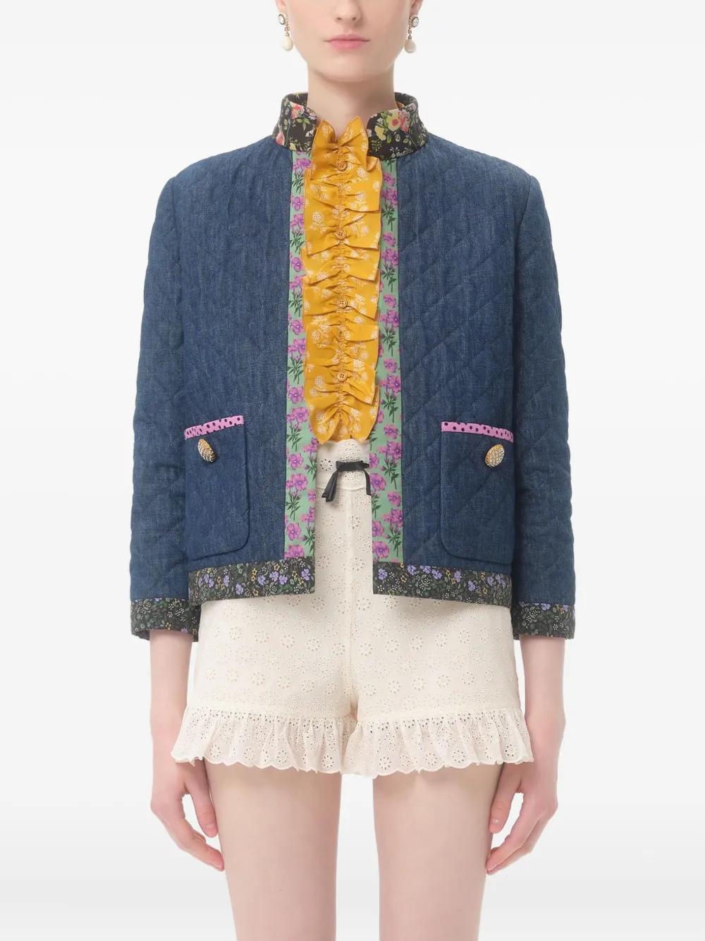 Valentino Garavani Gewatteerd vest met bloemen Blauw