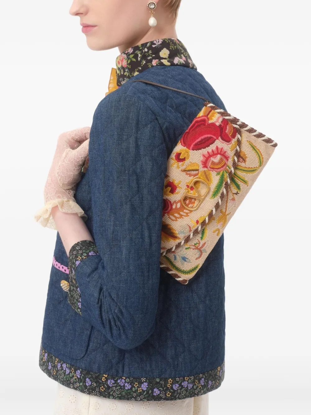 Valentino Garavani Gewatteerd vest met bloemen Blauw