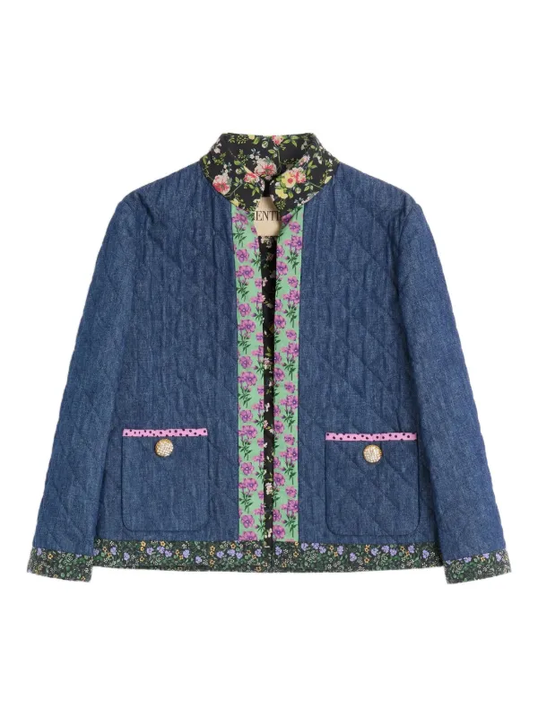 Valentino Garavani Quilted Floral Cardigan Blue FARFETCH KW