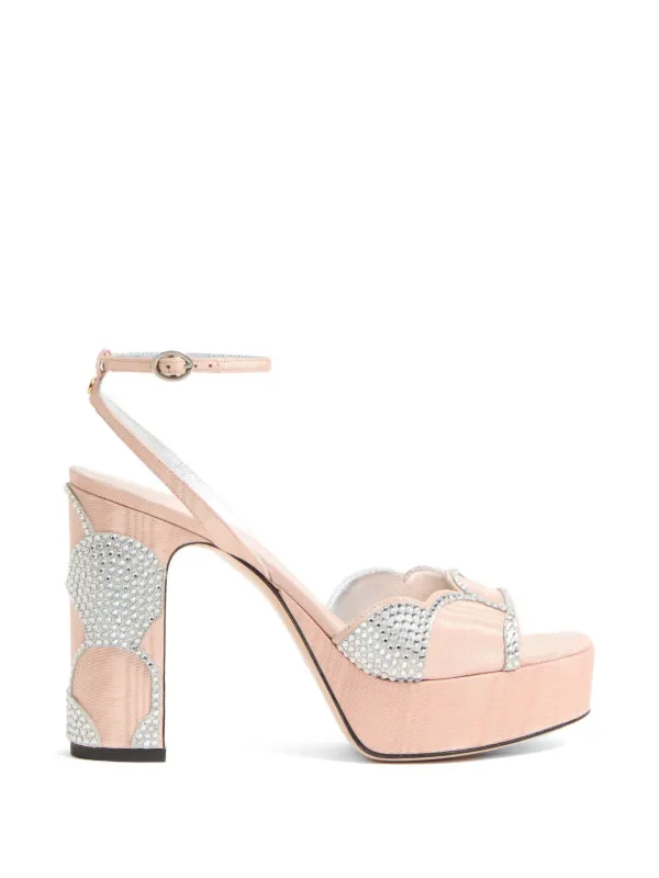 Valentino Garavani Bowow Platform Sandal in Moiré Fabric with Crystals 115mm in Pink