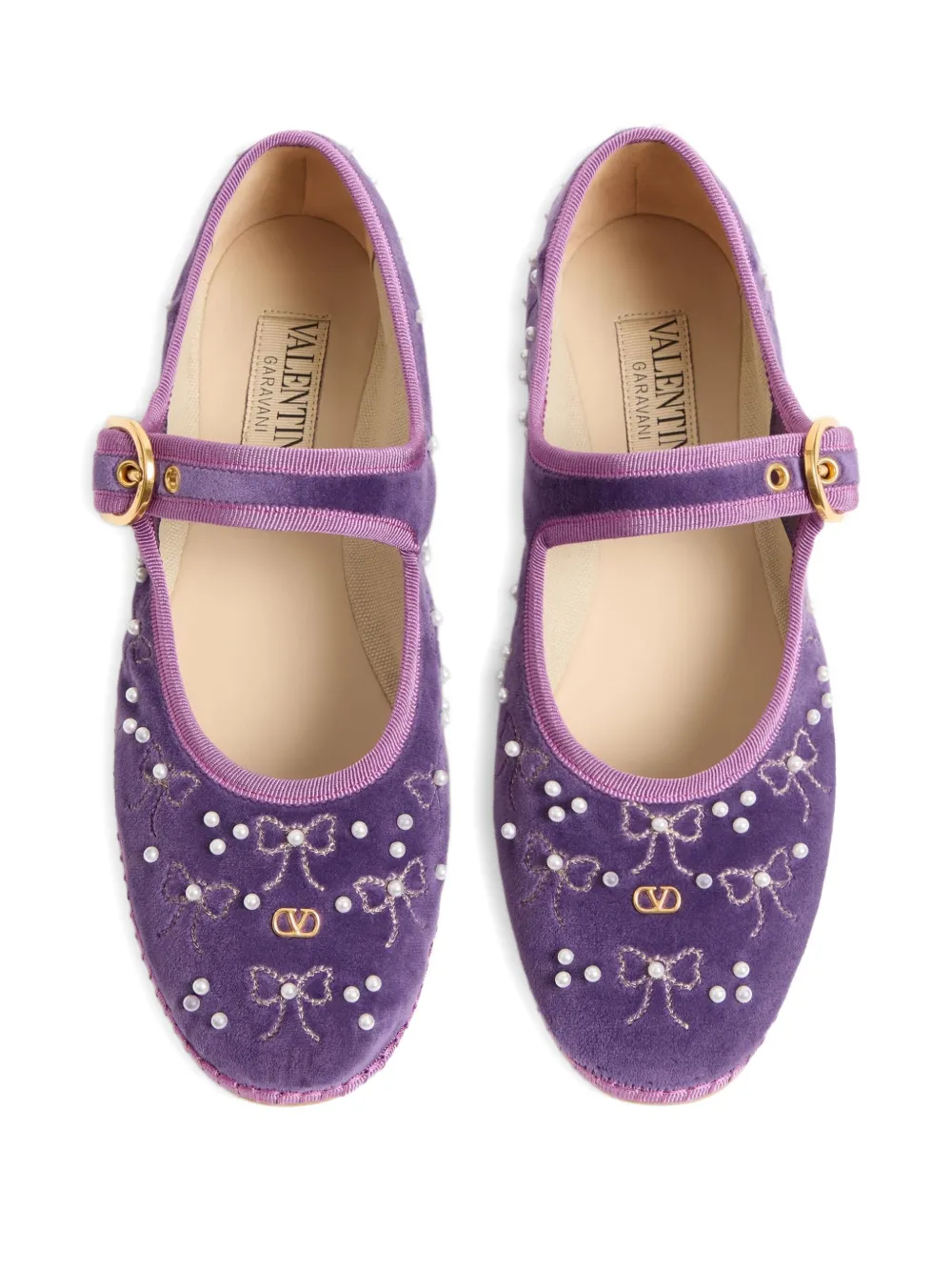 Valentino Endouce Bow Velvet Mary Jane Ballerina Flats In Multi