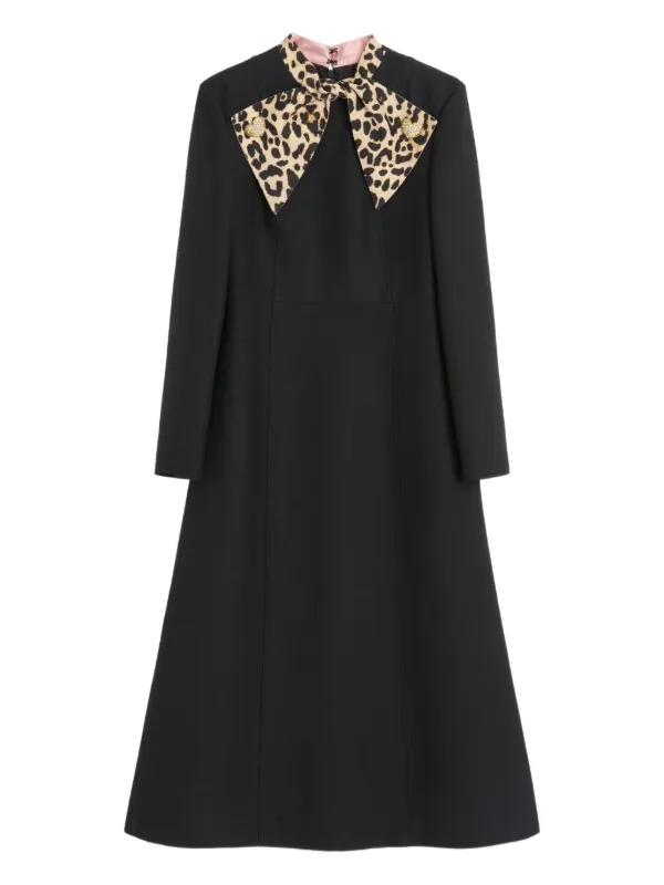 Valentino Garavani Embellished Leopard-Print Wool and Silk-Blend Midi Dress - Women - Black Dresses - XL