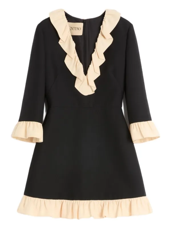 VALENTINO ラッフル ロングスリーブ ミニドレス Valentino Garavani ラッフル ミニドレス | ブラック | FARFETCH JP