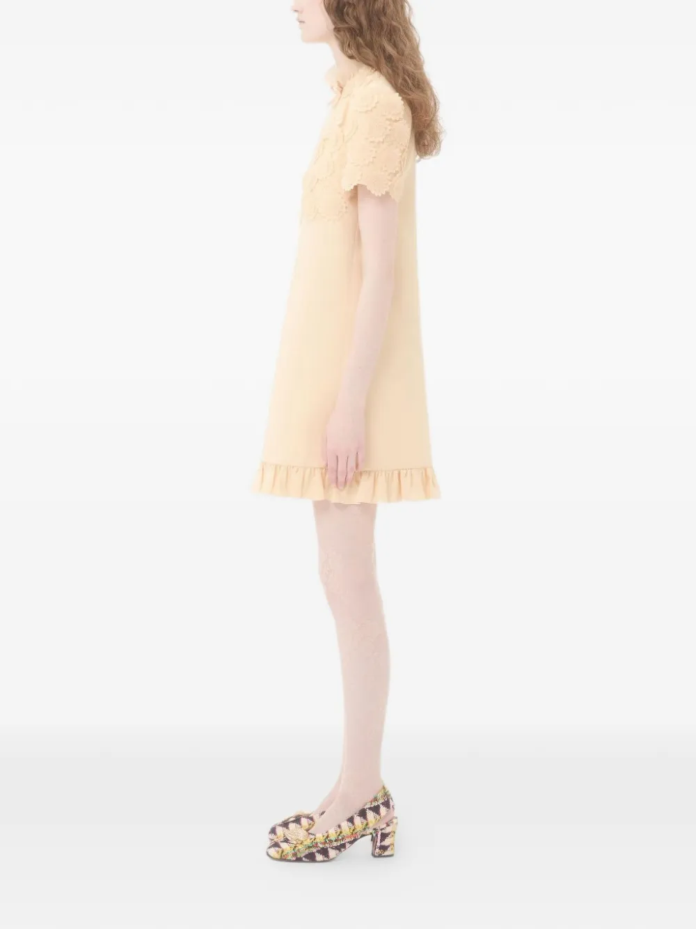 Valentino Garavani Mini-jurk met kant en ruches Beige