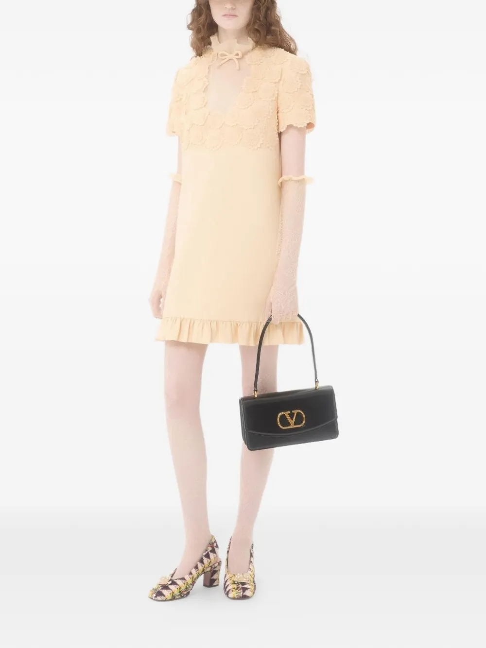 Valentino Garavani Mini-jurk met kant en ruches Beige