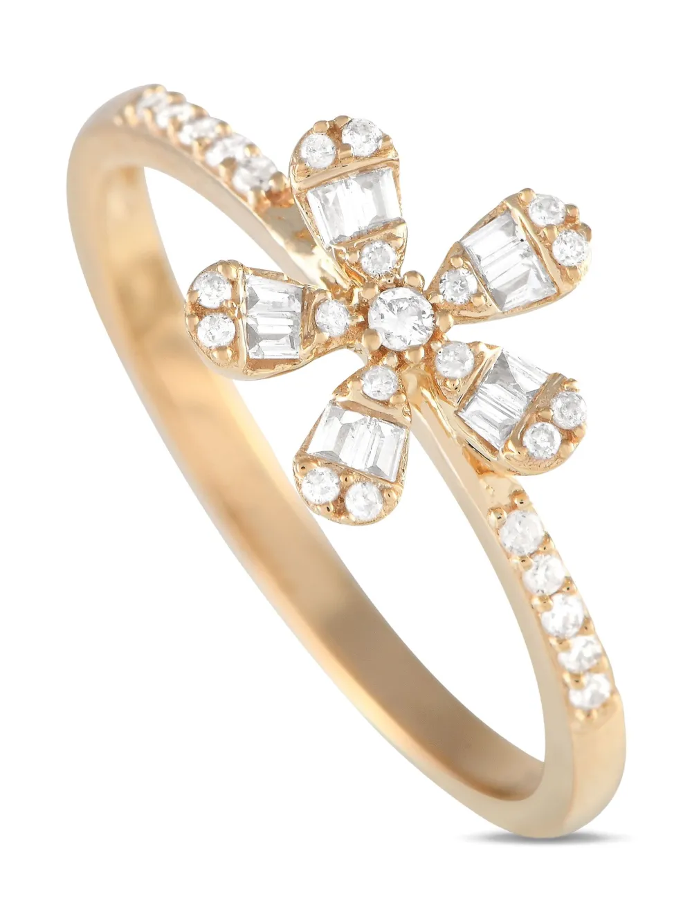 LB Exclusive 14kt yellow gold Flower diamond ring - ゴールドトーン LB Exclusive 14kt yellow gold Flower diamond ring - ゴールドトーン