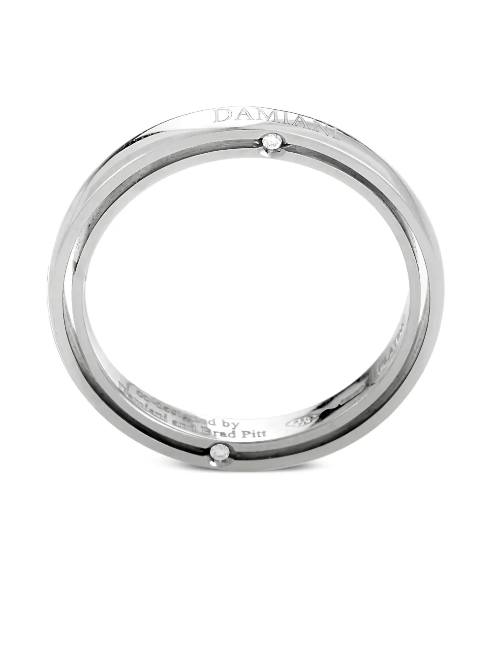 Pre-owned Damiani X Brad Pitt 18k White Gold And Platinum D. Side Diamond Ring In Silver