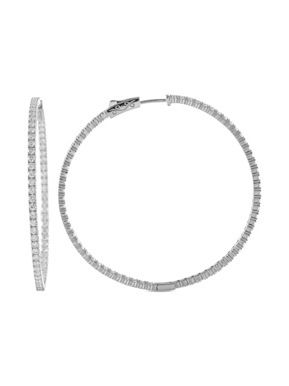 Pre-owned Lb Exclusive 14k White Gold Diamond Hoop Earrings In 银色