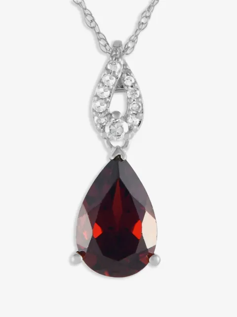 LB Exclusive 14K white gold diamond and garnet necklace