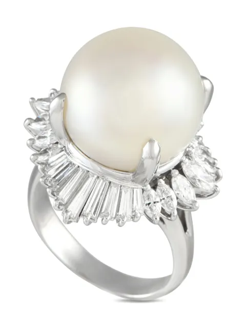 LB Exclusive platinum diamond and pearl ring 