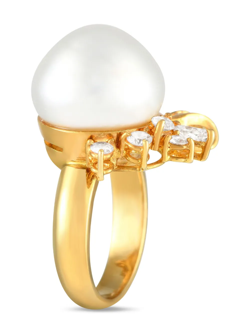 Pre-owned Lb Exclusive 18k Yellow Gold Pearl And Diamonds Ring