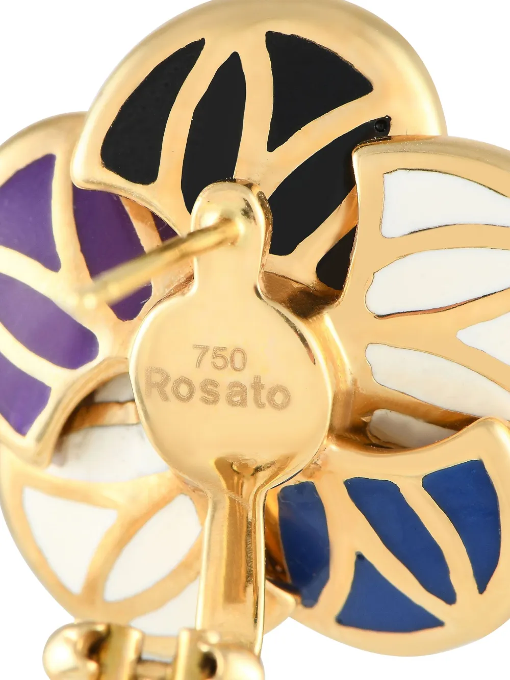 Pre-owned Rosato Floral Motif 18k Yellow Gold Diamond And Enamel Earrings