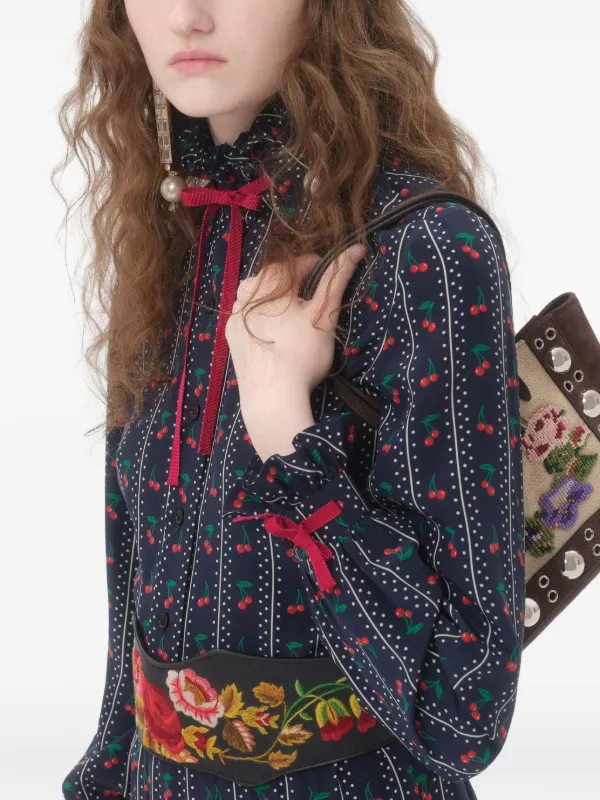 Valentino Garavani Cherrific-print Silk Shirt | Blue