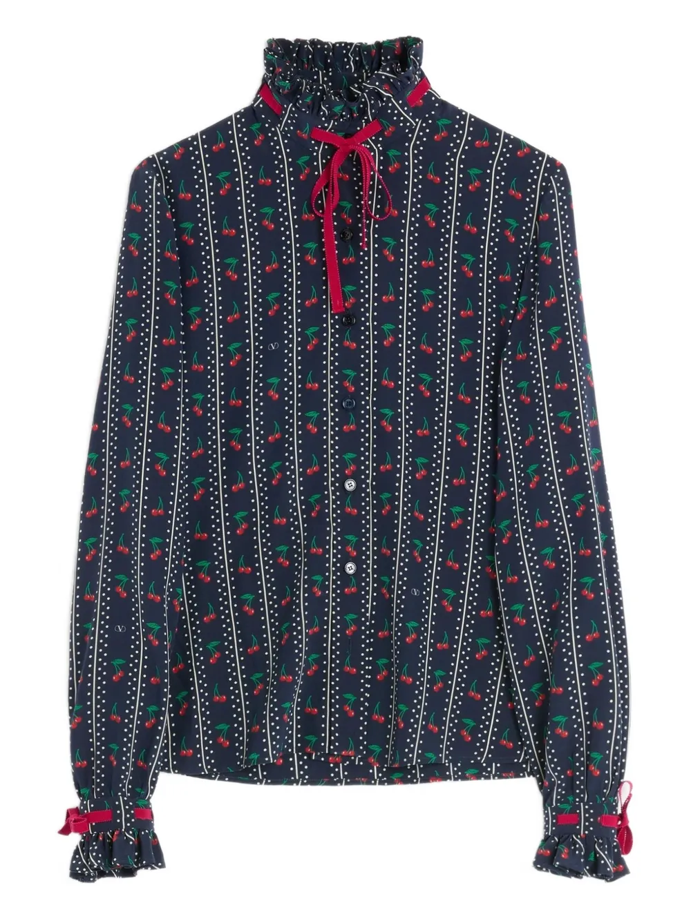 Valentino Crepe De Chine Shirt With Cherryfic Print In Blue